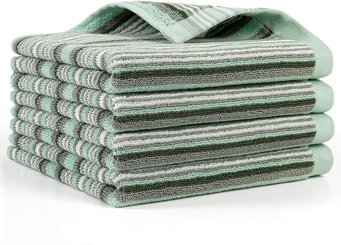 SALAS Premium Cotton Kitchen Dish Towels for Drying Dishes,Large Long Kitchen Hand Towels, Thick Highly Absorbent Dish Clothes Tea Towel Sets with Hanging Loop, 16" X 26", 4 Pcs, Green