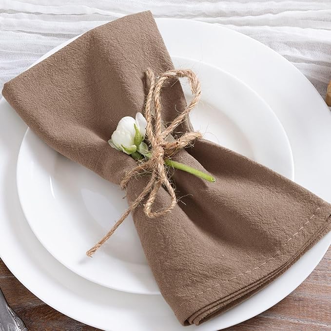 MLMC 4 Pack Nude Cloth Napkins Rustic Washable Cotton Linen Napkins Set of 4 17"x17" Reusable Brown Dinner Napkins Cloth for Wedding Party Reception Gathering Table Decorations