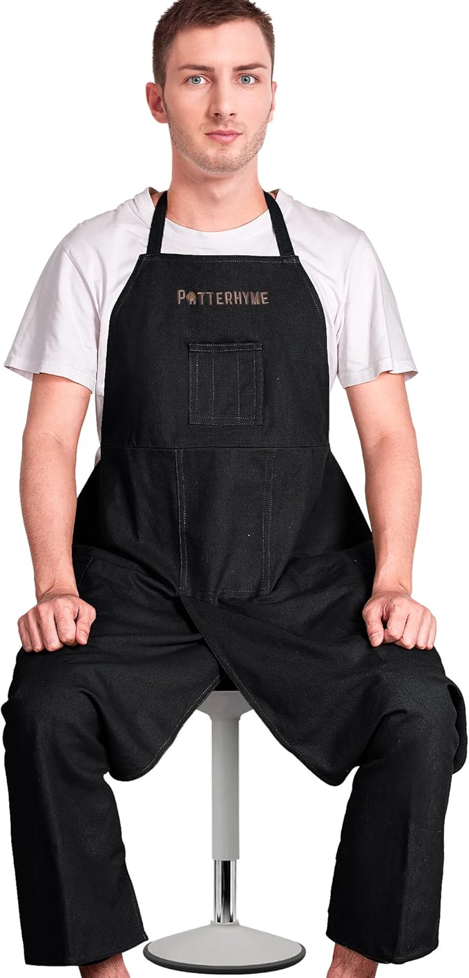 Full Coverage Pottery Apron Split Leg - 100% Cotton Canvas Potter's & Ceramics Aprons with Pockets for Women & Men