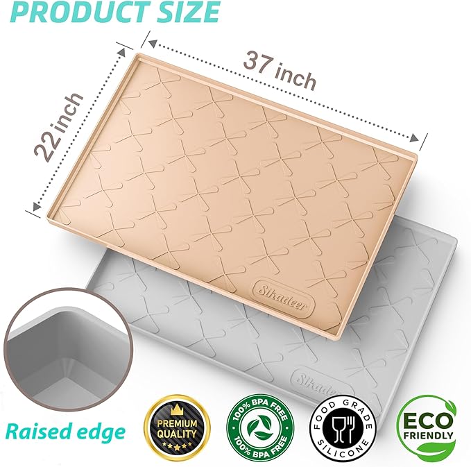 SIKADEER 37" x 22" Under Sink Mat Waterproof, Silicone Mat Kitchen Drawer Shelf and Cabinet Liner, Sink Protector for Kitchen Organizers and Storage, Boot Tray Pet Food Mats