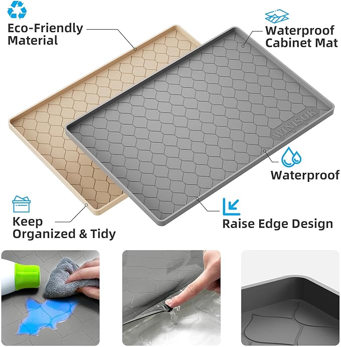 Winisok Silicone Under Sink Mat 28" x 19", kitchen Essentials and Gadgets, Shelf liner and Cabinet Protector, Home Organizers and Storage, Waterproof Bathroom Tray