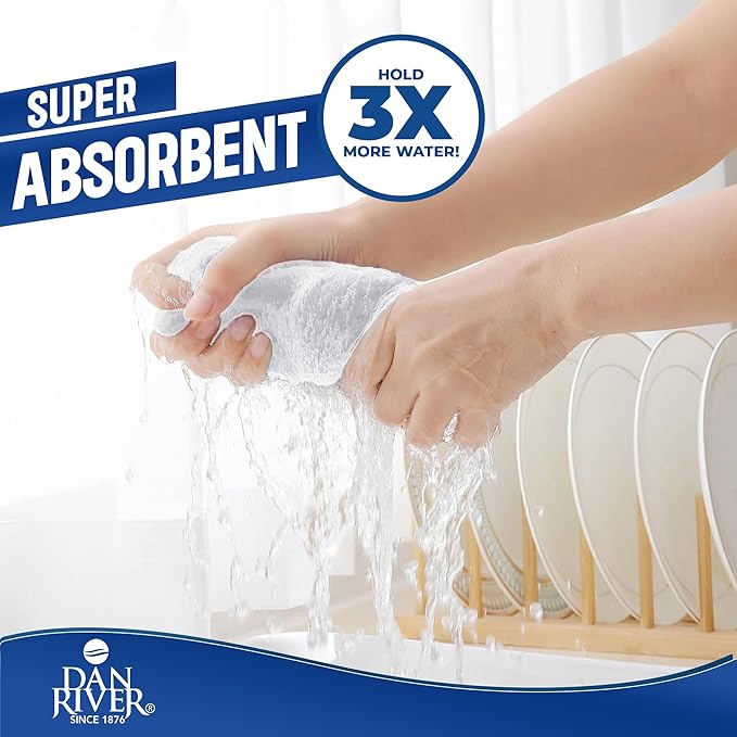 DAN RIVER 100% Cotton Bar Mop, 16x19 inches, Pack of 12, 350 GSM, White - Super Absorbent Multi-Purpose Cleaning Towels for Home, Bar, Kitchen, Restaurants, Mopping Floor, Offices, and Commercial Use