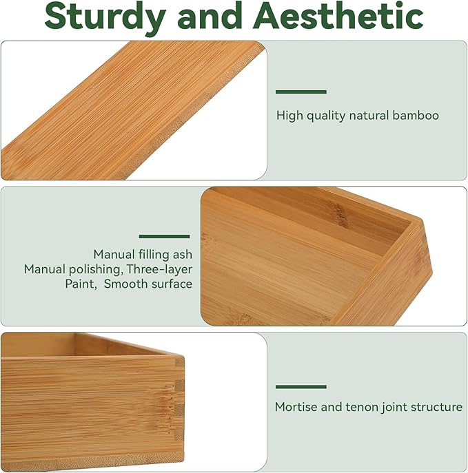 Bamboo Drawer Organizer - Kitchen Drawer Utensil Organizer Office Supplies Desk Organizer Makeup Silverware Tray Flatware Organization 4"*4"*2"