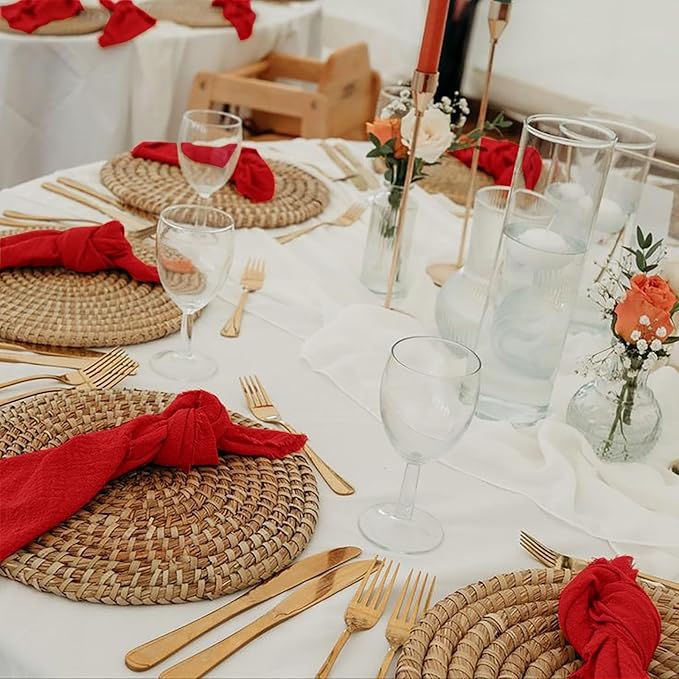 24Pack Red Cloth Napkins 17x17Inch Red Napkins Cloth with Fringe Soft Cotton Cloth Napkins Washable Rustic Dinner Napkins Cloth for Wedding Party Dinner Table