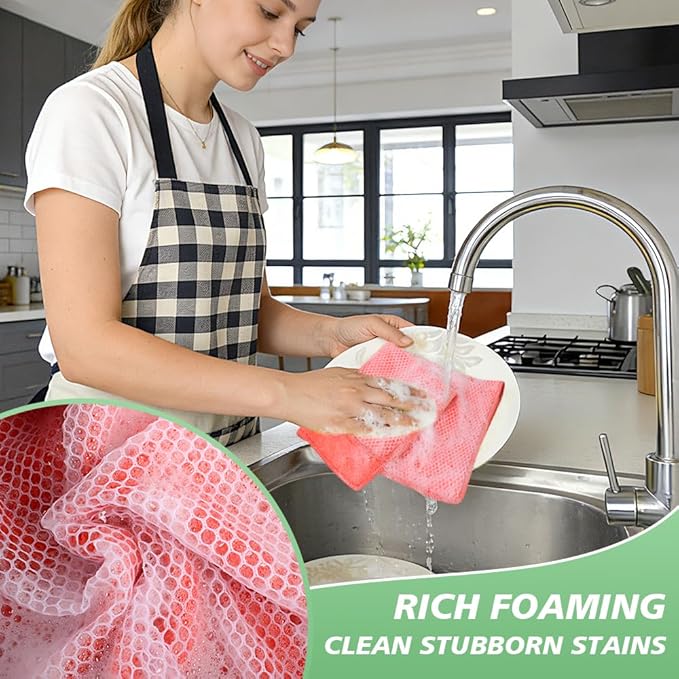 SINLAND Microfiber Dish Cloth for Washing Dishes Dish Washing Rags Best Kitchen Washcloth Cleaning Cloths Wash Cloths with Poly Scour Side 12Inchx12Inch 10 Pack Red