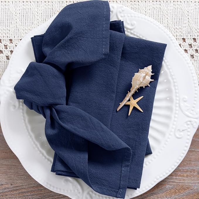 MLMC 8 Pack Navy Blue Cloth Napkins Rustic Washable Cotton Linen Napkins Set of 8 17"x17" Reusable Dinner Napkins Cloth for Wedding Party Events Everyday Use Decor