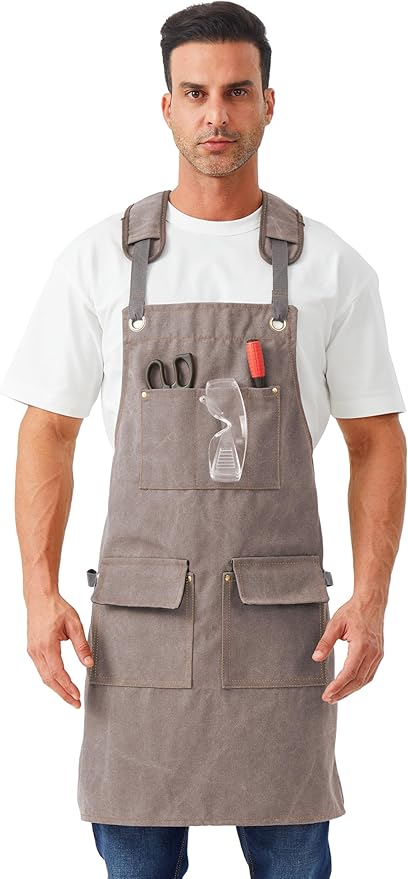 Nanxson Woodworking Apron for Men,Canvas Work Tool Apron Cross Back with Multi-Pockets Waterproof for Carpenter Woodworker