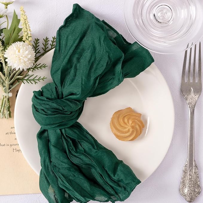 MLMC 24 Pack Emerald Green Cheesecloth Napkins Boho Rustic Gauze Cloth Napkins Washable 21"x21" for Wedding Bridal Shower Birthday Anniversary Dinner Decor