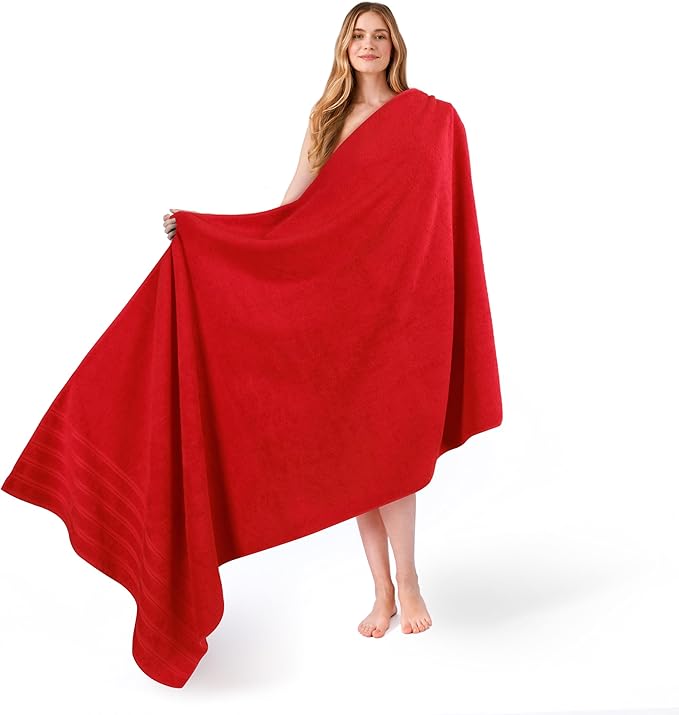 American Soft Linen 35x70 Jumbo Large Bath Towel, 600 GSM 100% Cotton Turkish Bath Sheet, Oversized Luxury Bath Towel for Bathroom Beach and Pool, Red