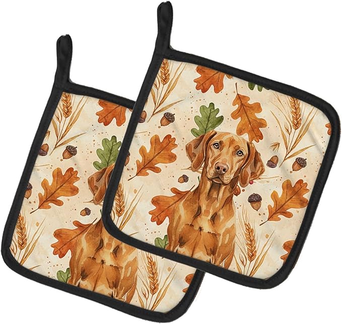Caroline's Treasures Vizsla Heirloom Fall Pair of Pot Holders Pair 7.5x7.5 Quilted Insulated Hot Pads Decorative Kitchen Gift Made in USA