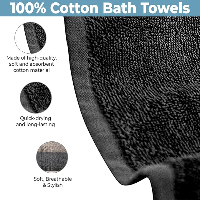 QUBA LINEN Hotel & Spa 100% Cotton Bath Towels Pack of 6, Ultra Soft, Quick Dry, Lightweight, Highly Absorbent, Perfect for Shower, Spa, Gym, Pool, Hotel, Resort & Daily Use (Multi-Color - 24" x 48")