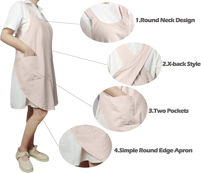Cotton Cross Back Aprons Solid Color Cooking Kitchen Garden Smock for Women Girls with Pockets