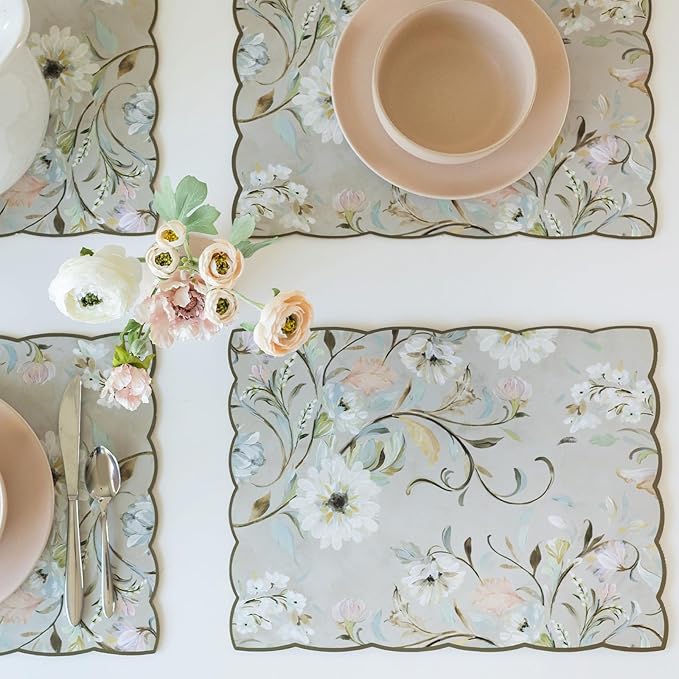 Benson Mills Cork Placemats Set of 4, Thick Cork Place Mats for Kitchen and Dining Tables, Easy Clean Table Mats (12" x 16" Rectangular Set of 4, Victorian Garden)