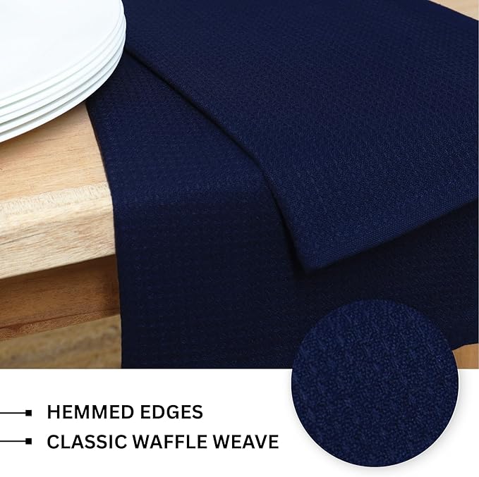 PurpleEssences Waffle Weave Kitchen Towel, 100% Cotton - 15x25 Inches with Hanging Loop, Ultra Soft Absorbent Quick Drying Dish Cloth, Tea and Hand Towels, 4 Pack - Spring Easter Summer - Navy Blue