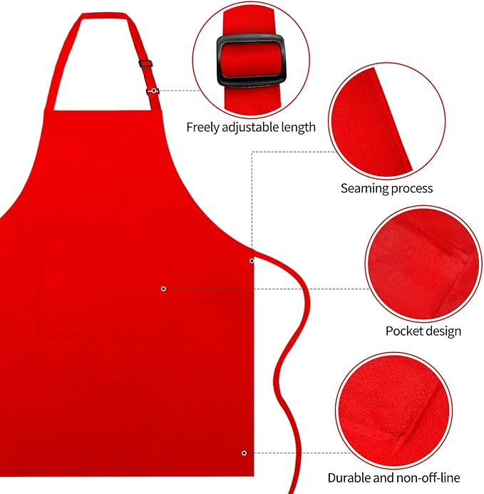 Chef Apron and Hat Set, Chef Hat and Kitchen Apron with Front Pockets for Adult