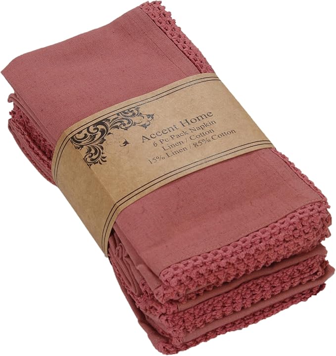 ACCENTHOME Blush Cloth Napkins Set of 6 18x18 inch Cotton Dinner Napkins - Washable Soft Premium Hotel Quality Reusable Napkins Perfect Table Napkins for Family Dinners, Weddings & Everyday Use