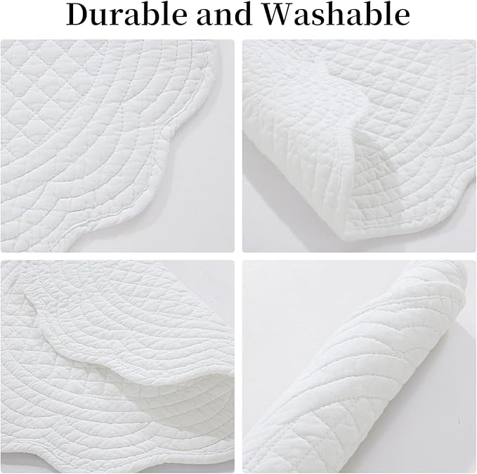 HOMBYS Quilted Placemats Set of 6 Washable Round Placemats for Kitchen Table-100% Cotton Fabric 14 Inch Round Table Mats, Cotton Fabric with Microfiber Filling, (14"x14", Pure White)