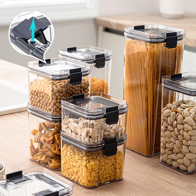 Cetomo 13Cup Sealed Food Storage Container, Fridge Organizer Bins with Clips for Kitchen, Freezable Airtight Leak-Proof Stackable Plastic Clear