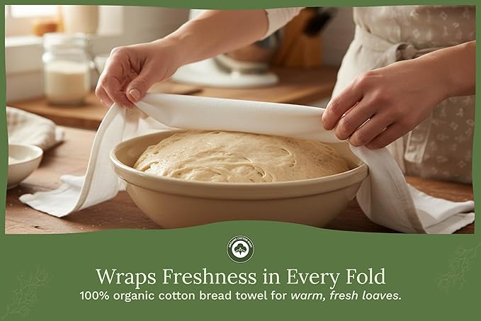 Bread Towels for Proofing Cover - 100% Organic Cotton Bread Cloth for Rising - Breathable Tea Towel for Bread Making - Unbleached Baking Towels - Bread Basket Cloth Napkin - 27"x27" (Natural - 5 Pack)