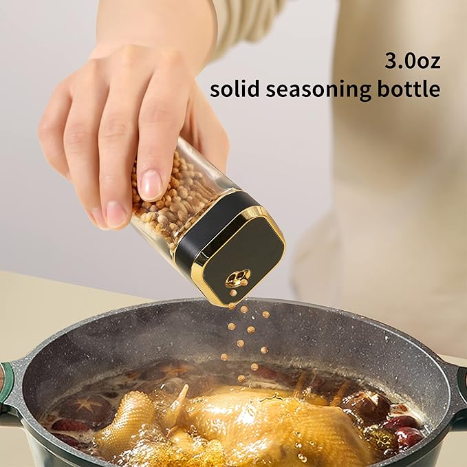 Oil and Vinegar Dispenser Set with Caddy, Glass Bottle Seasoning Pepper Salt Dispenser Oil Spouts Oil Funnel Brush Kit