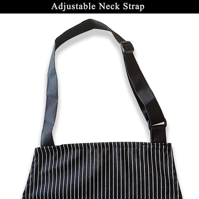 DILLMAN Kitchen Cooking Adjustable Aprons - Men Women Bib Soft Chef Stripes Apron with 2 Pockets