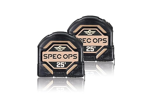Spec Ops Tools 25-Foot Tape Measure Tool Set, 1 1/8" Double-Sided Blade, Military-Grade Composite Case, 3% Donated to Veterans, 2-Pack