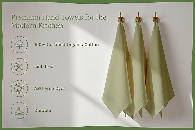 Organic Cotton Sage Flour Sack Kitchen Towels - 10 Pack, 27"x27", Highly Absorbent, Lint-Free Flour Sack Tea Towels for Baking, Kitchen and Dish Drying - 100% Cotton Sage Dish Rags (10 Pack)