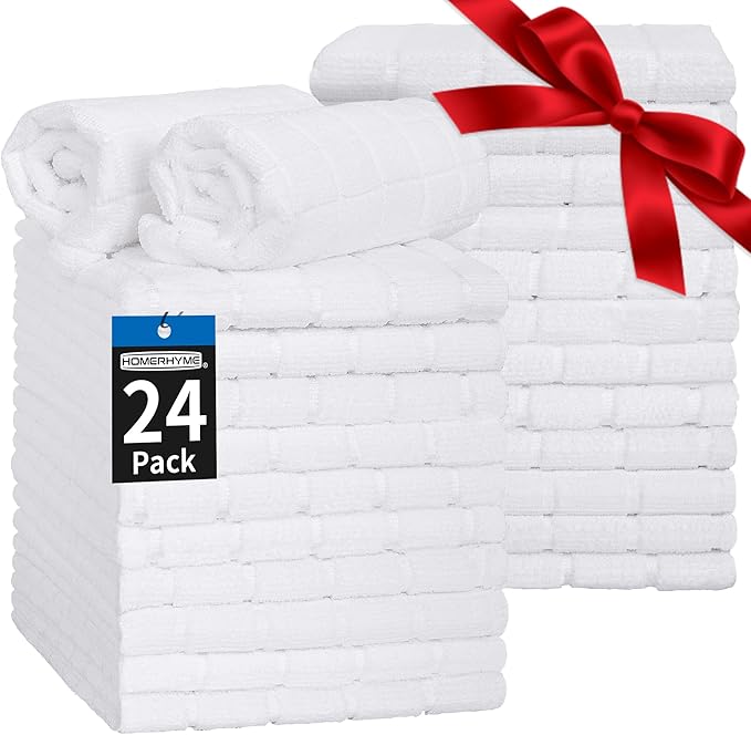 Hand Towels for Bathroom, 24 Pack 25''*15'' Microfiber Bath Hand Towels, Quick Dry Lint Free Soft Absorbent Bulk Washcloths, Decorative White Towels for Tea Shower Yoga Gym Salon Kitchen