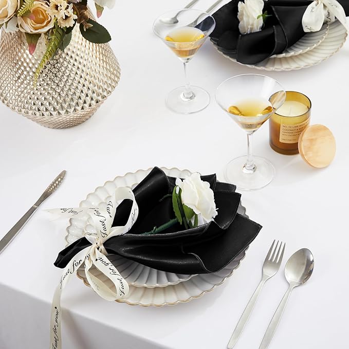 KKJIAF 50 Pack Black Square Satin Napkins 17x17 Inch Soft Smooth Cloth Napkins，Silky Table Napkin for Wedding Banquet Party Decoration