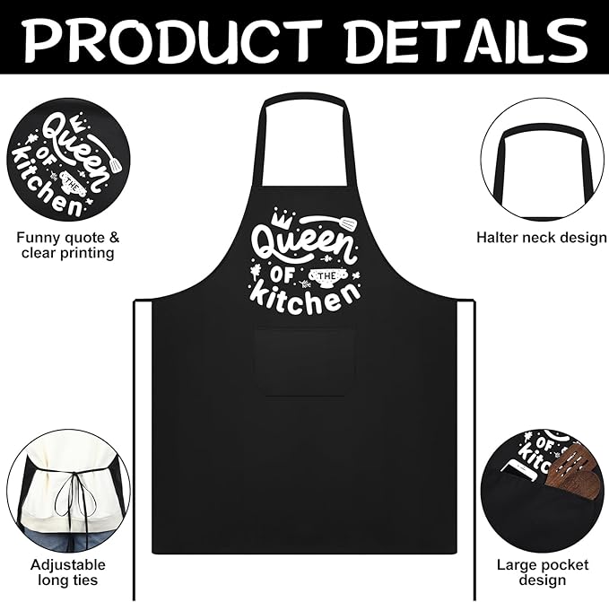 Jeyiour 3 Pack Funny Cooking Aprons Women Oil-proof Kitchen Aprons with Pockets for Home Chef BBQ Birthday Thanksgiving Gift(Black)