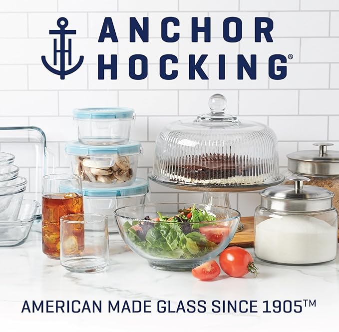 Anchor Hocking SnugFitTM Round Food Storage Containers with Lids (4-Piece, 4-cup, Teal, oven-safe)