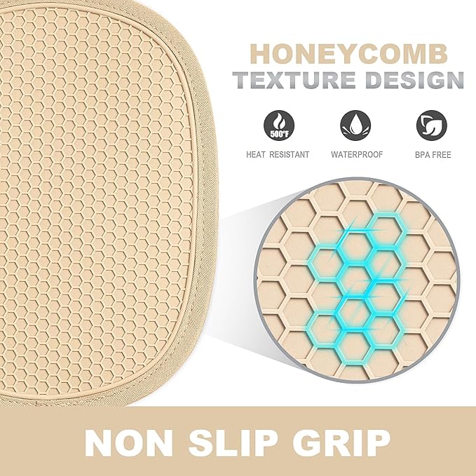 2-Pack Silicone Pot Holders for Kitchen Heat Resistant up to 500°F, Non-Slip Large Hot Pads with Pocket, Quilted Liner Trivets for Countertops Hot Pots and Pans (Milkshake)