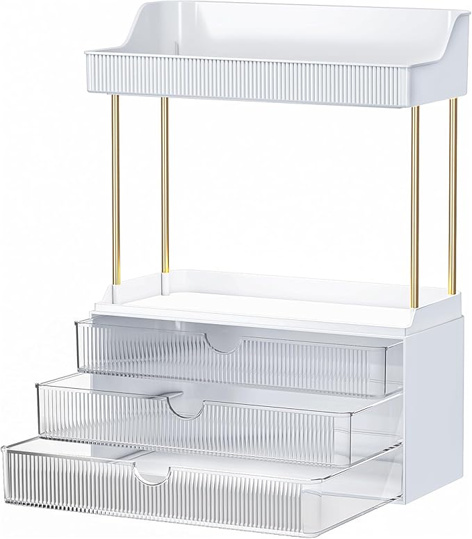 caktraie 12.2" W Makeup Organizer Drawers - 5 Tiers Bathroom Counter Organizer, Cosmetic Storage Drawer for Dresser Countertop and Bathroom Vanity for Large Skincare, Perfume, Clear