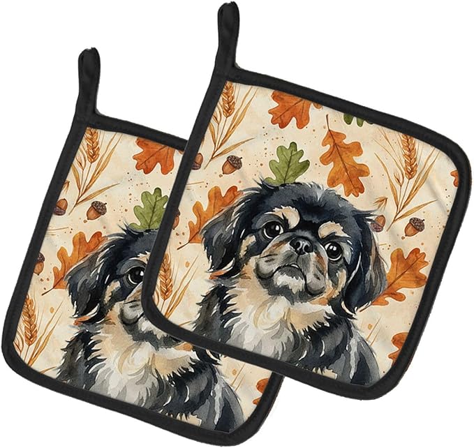 Caroline's Treasures Black and Tan Pekingese Heirloom Fall Pair of Pot Holders Pair 7.5x7.5 Quilted Insulated Hot Pads Decorative Kitchen Gift Made in USA