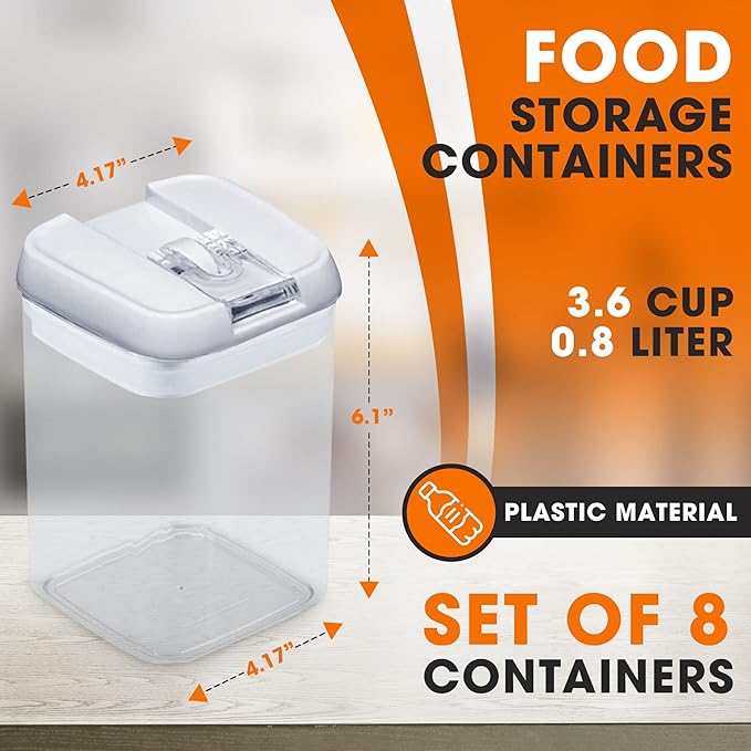 Cheer Collection Airtight Food Storage Containers, Kitchen Storage for Pantry, Set of 8 Food Containers with Lids Airtight, Pantry Storage Containers & Organizers with Lids, White
