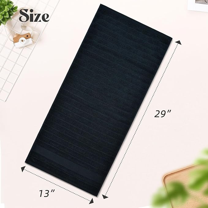 Jacquotha 2-Pack Bathroom Hand Towels (Black) Ribbed – Guest Room & Spa Premium Cotton Face Towels 13” x 29”, Soft and Quick Drying 480 GSM
