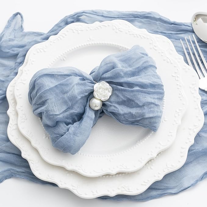 60 Pack Dusty Blue Cheesecloth Napkins Washable 21x21 Inches Dusty Blue Cloth Napkins Set of 60 Bridal Baby Shower Dinner Table Napkins for Wedding Rustic Boho Cotton Gauze Summer Party Table Decor