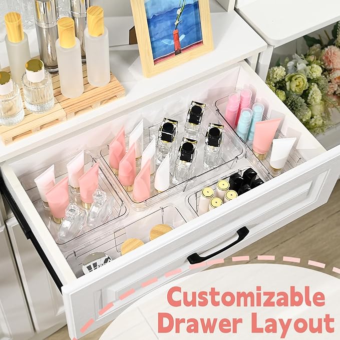 8 Pcs Mixed Extendable Clear Drawer Organizer, All Adjustable Vanity Storage Box, 2-Size Desk Drawer Organizer, Acrylic Storage Bins for Makeup, Cosmetic, Bedroom Dressers Tool Organizer for Gadgets