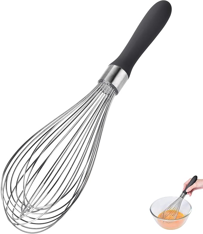 12inch Kitchen Wire Whisk, 18/10 Stainless Steel Metal Balloon Wisk （Large, Black）