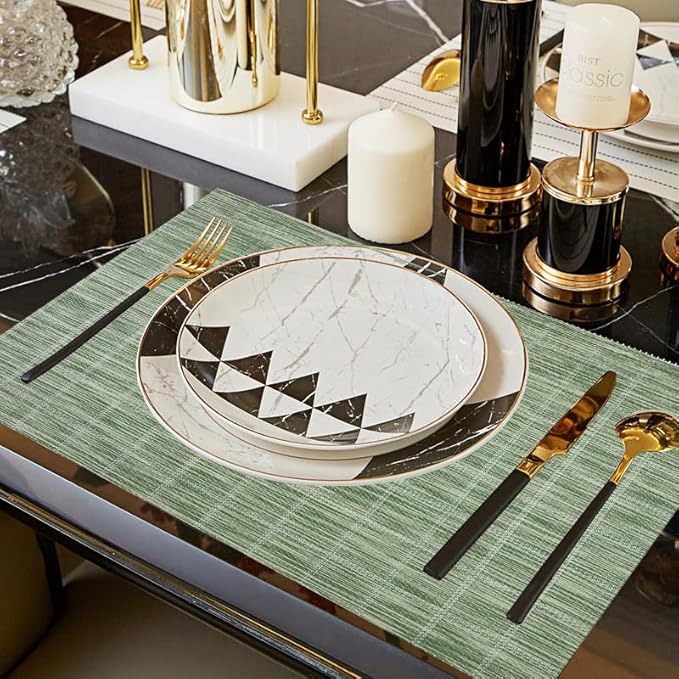 PIGCHCY Countryside Placemats Set of 6 Woven Heat Resistant Placemats Washable Easy to Clean Table Mats for Dining Room and Decor (Pear Green)