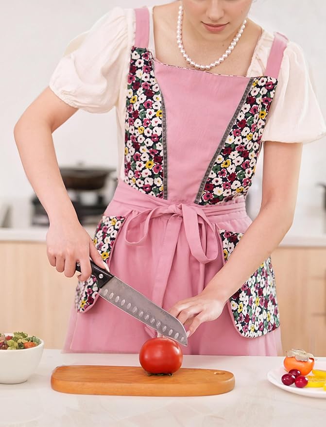 Pinknoke Kitchen Aprons for Women with Pockets Cute Vintage Chef Pinafore Apron for Gardening Cooking Baking Painting