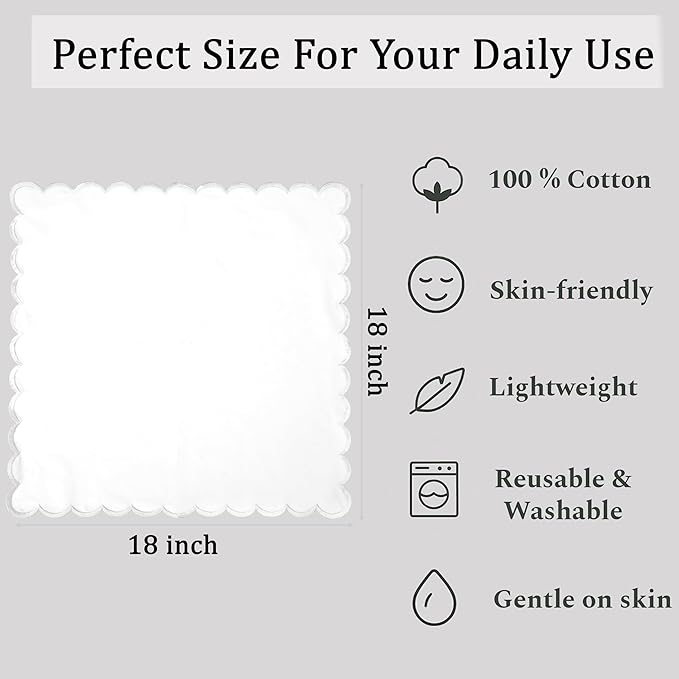 Ridhi Cloth Napkins 100% Pure Cotton Farmhouse Wedding Dinner Napkins Gift for Spring, Easter, Valentine, Holiday, Everyday Napkin (4-18" x 18" White with White Edge)