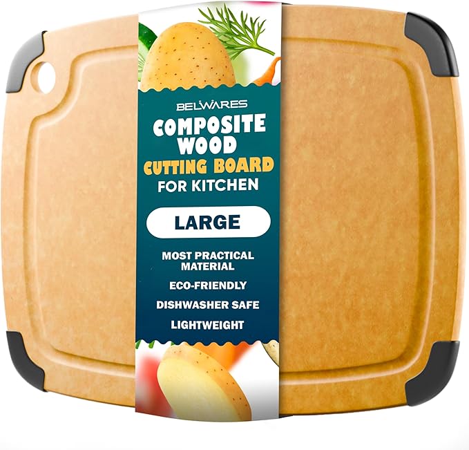 Dishwasher Safe Cutting Boards for Kitchen - Large 14.5" x 11.25" Composite Wood Chopping Board with Juice Groove, Non-Slip & Lightweight Eco-Friendly Design - Meal Prep Board for Meat, Veggies, Fruit