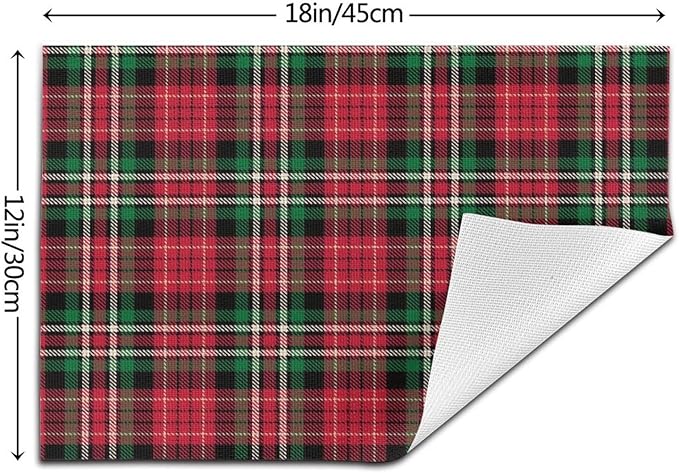 Christmas Place mats Set of 4, 12x18 Inches Red Green Plaid Decorative Placemats Rectangle Winter Table Mats for Party Home Kitchen Dining Table Decoration