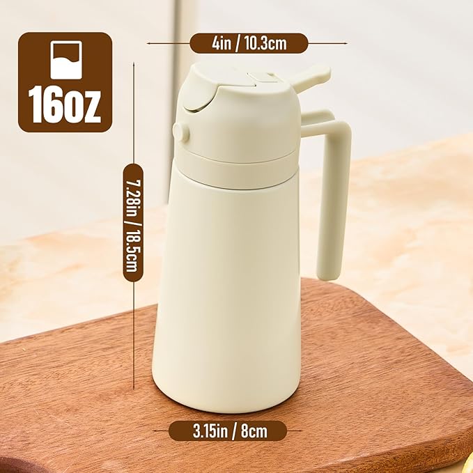 Baalaka Oil Sprayer for Cooking, Olive Oil Dispenser Bottle for Kitchen, 2 in 1 oil dispenser and oil sprayer, Stainless Steel Oil Bottles for Kitchen, Air Fryer BBQ Salad Baking (White 16oz/470 ml)
