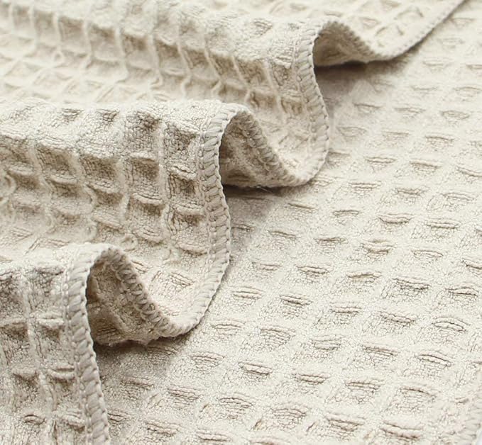 Waffle Weave Absorbent Kitchen Dish Towels - Thick Microfiber 16Inch x 24Inch 3 Pack Khaki
