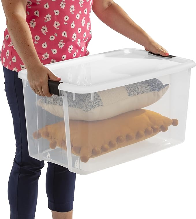Sterilite 16-Pack Ultra Latching Box, Storage Bins with Lids, Clear Plastic, 70 Quart - Heavy-Duty Organizing Containers for Closet, Bathroom, and Office