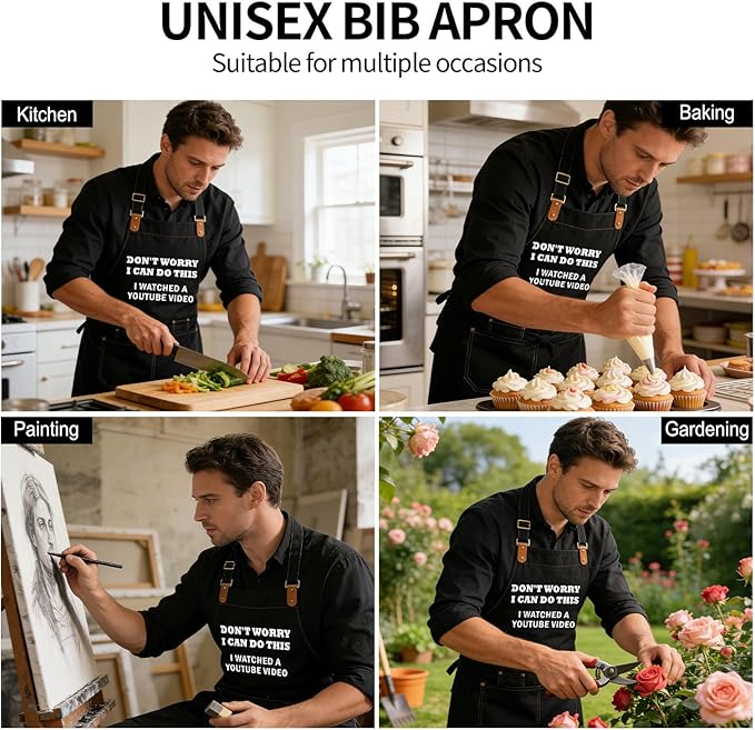 Baking Apron for Men Women,Funny Apron Baking Gifts with 2 Pockets for Men Women BBQ Grilling,Adjustable Cooking Kitchen Work Waterproof Bib Apron Thanksgiving Christmas