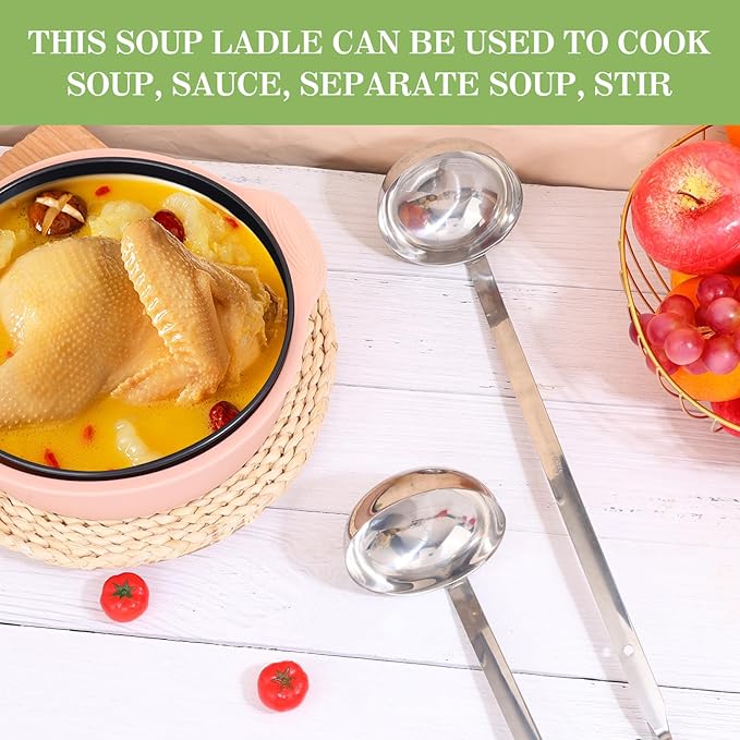8 PCS Stainless Steel Ladle Soup Handle Ladle with Pouring Rim for Kitchen Cooking Soup Sauce (4 oz)