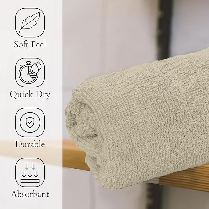 GOLD TEXTILES Premium Hand Towels for Bathroom -100% Ring Spun Cotton (Sand,4 Pack, 16x30 Inches) Luxury Soft Absorbent & Quick Dry, Bathroom Hand Towel Perfect for Hotel, Salon, Gym & Spa